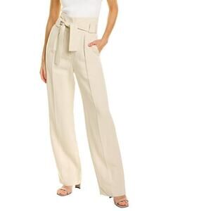 IRO Apollonia Trousers belted pleated twill straight leg pants Tie Waist Ecru 2